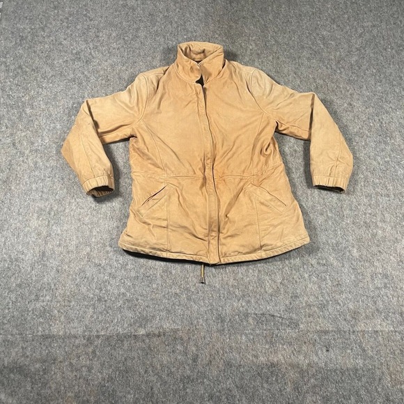 Wilsons Leather Jackets & Blazers - Wilsons Leather Women's Jacket Size L Beige Full Zipper Front Pockets Mid-Length